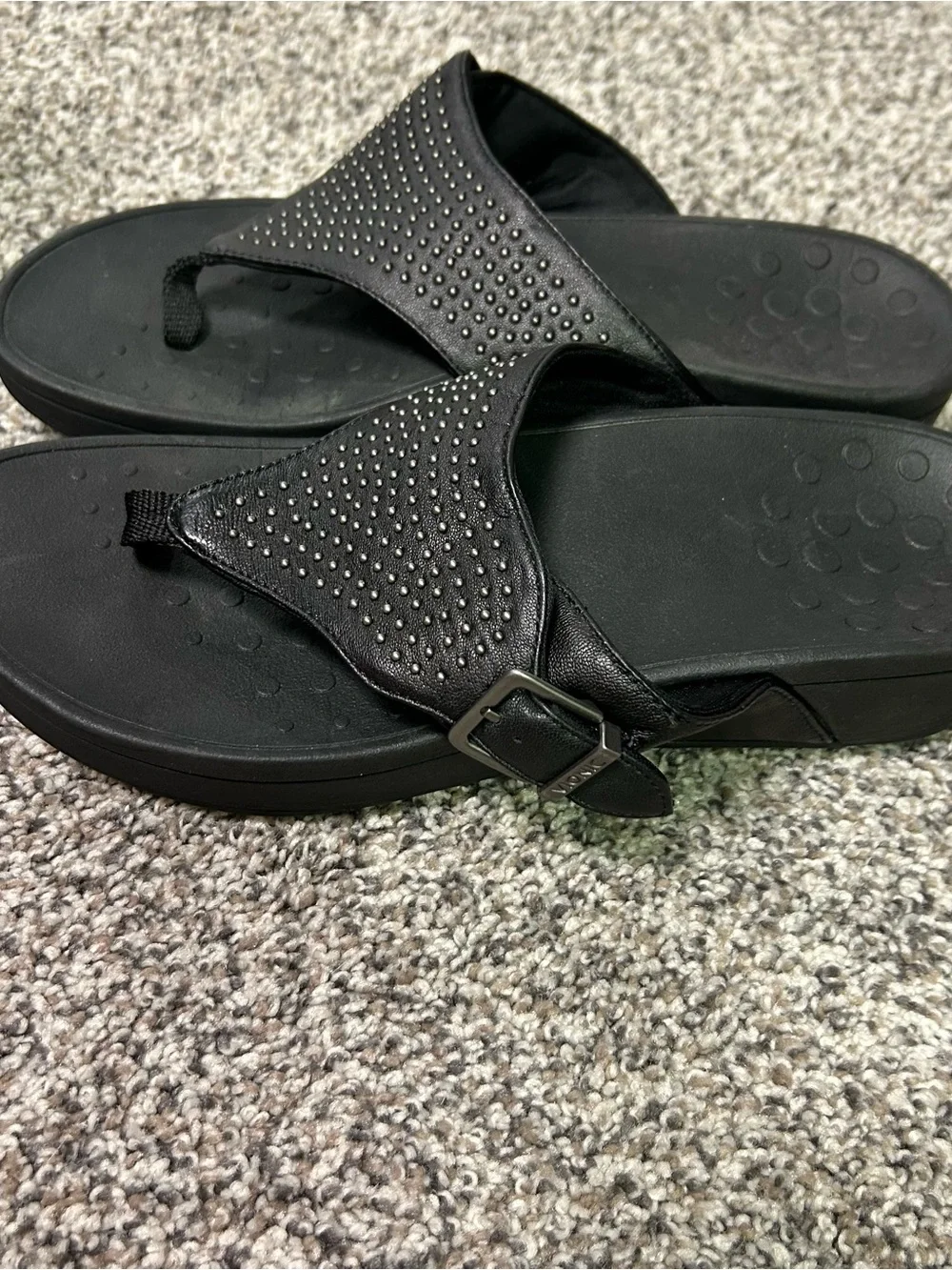 Vionic NAPLES Sandal Wedge Rhinestones Black Slip On Thong Comfort Glam Womens 9